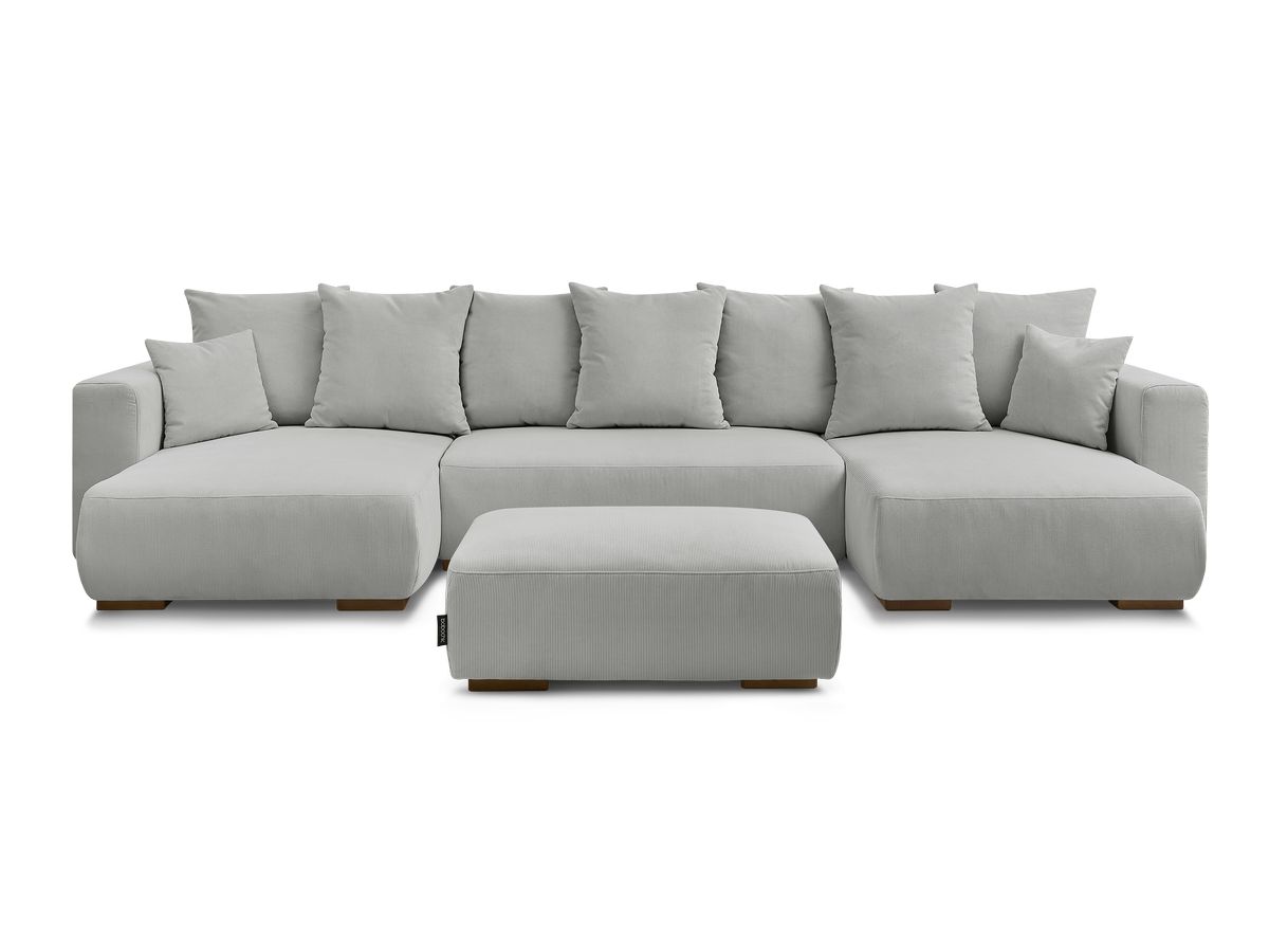 Canapé panoramique convertible réversible coffre SIDONIE velours côtelé avec pouf