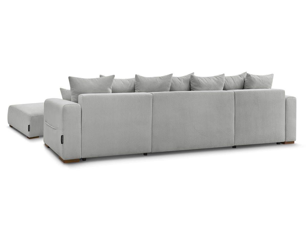 Canapé panoramique convertible réversible coffre SIDONIE velours côtelé avec pouf