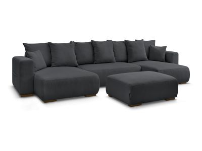 Canapé panoramique convertible réversible coffre SIDONIE velours côtelé avec pouf