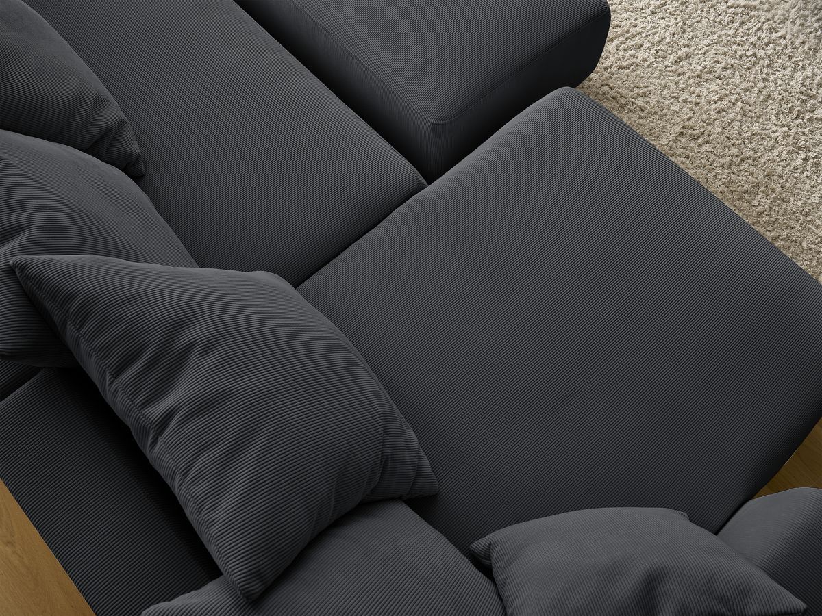 Canapé panoramique convertible réversible coffre SIDONIE velours côtelé avec pouf