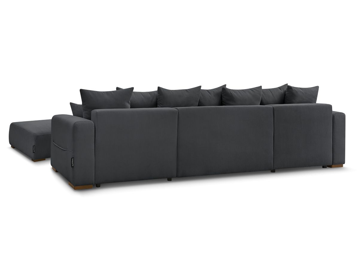 Canapé panoramique convertible réversible coffre SIDONIE velours côtelé avec pouf