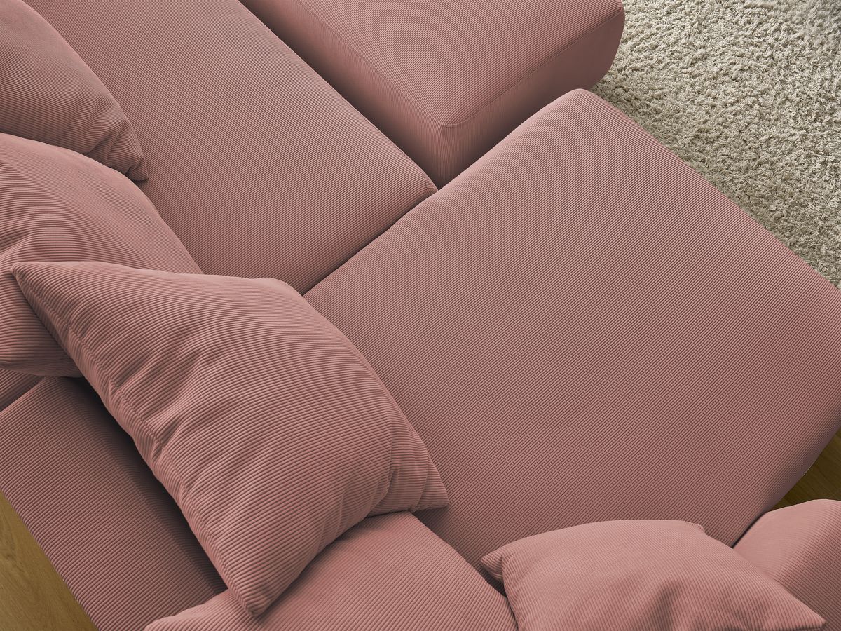 Canapé panoramique convertible réversible coffre SIDONIE velours côtelé avec pouf