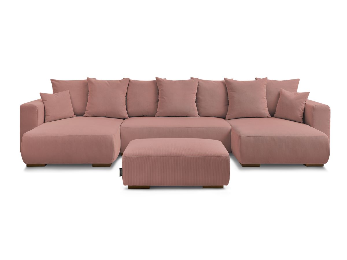 Canapé panoramique convertible réversible coffre SIDONIE velours côtelé avec pouf