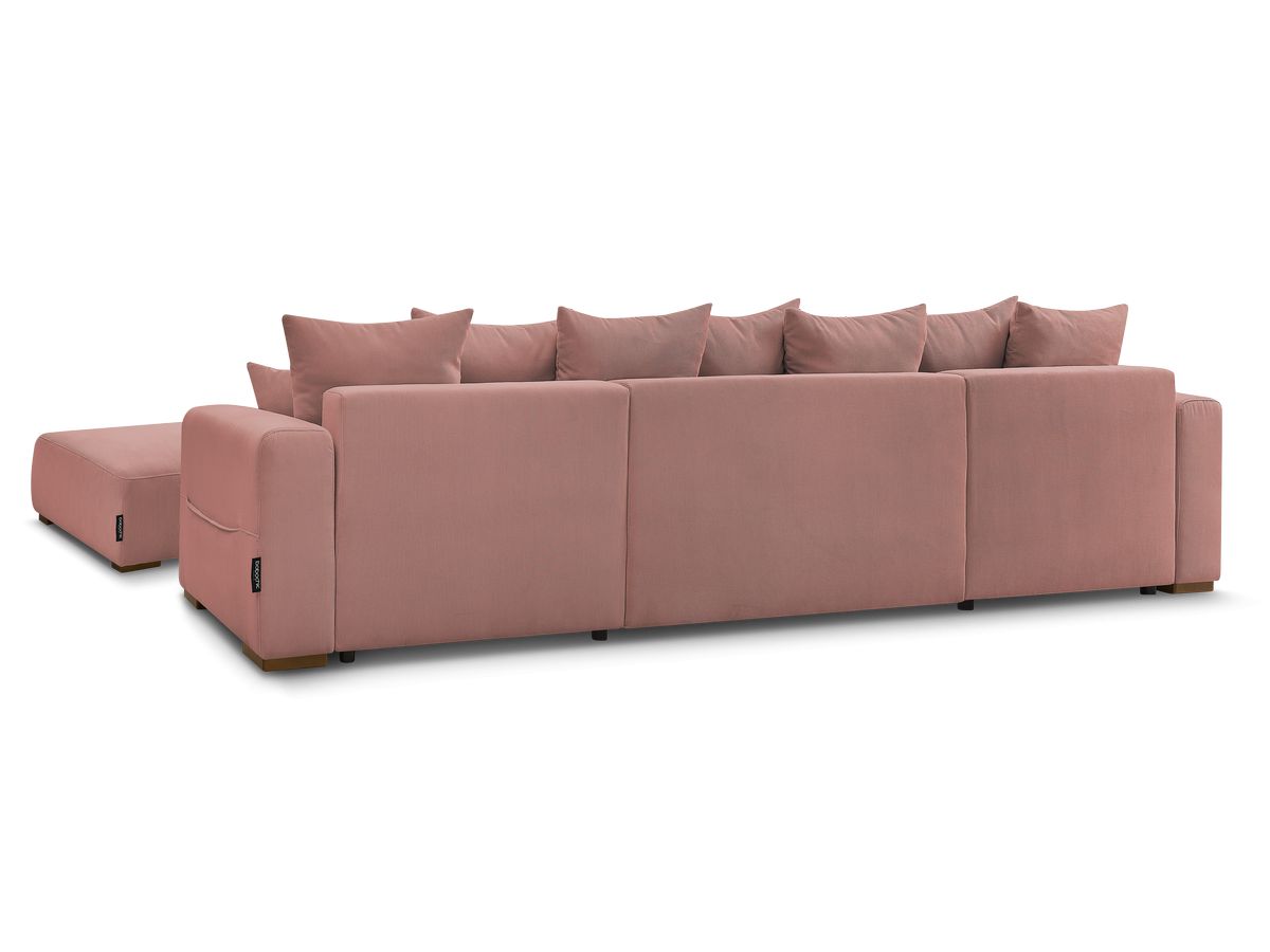 Canapé panoramique convertible réversible coffre SIDONIE velours côtelé avec pouf