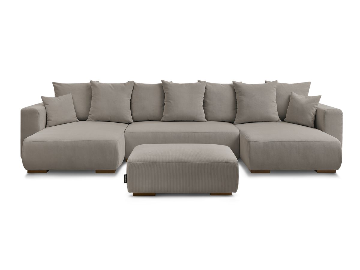 Canapé panoramique convertible réversible coffre SIDONIE velours côtelé avec pouf