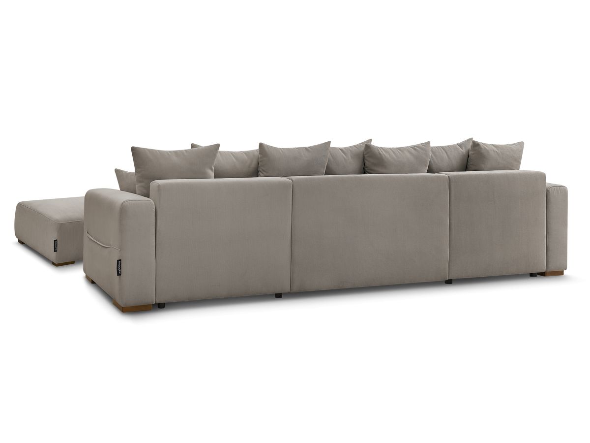 Canapé panoramique convertible réversible coffre SIDONIE velours côtelé avec pouf
