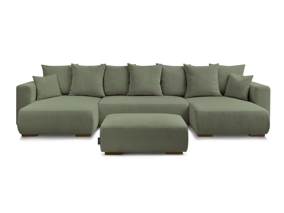 Canapé panoramique convertible réversible coffre SIDONIE velours côtelé avec pouf