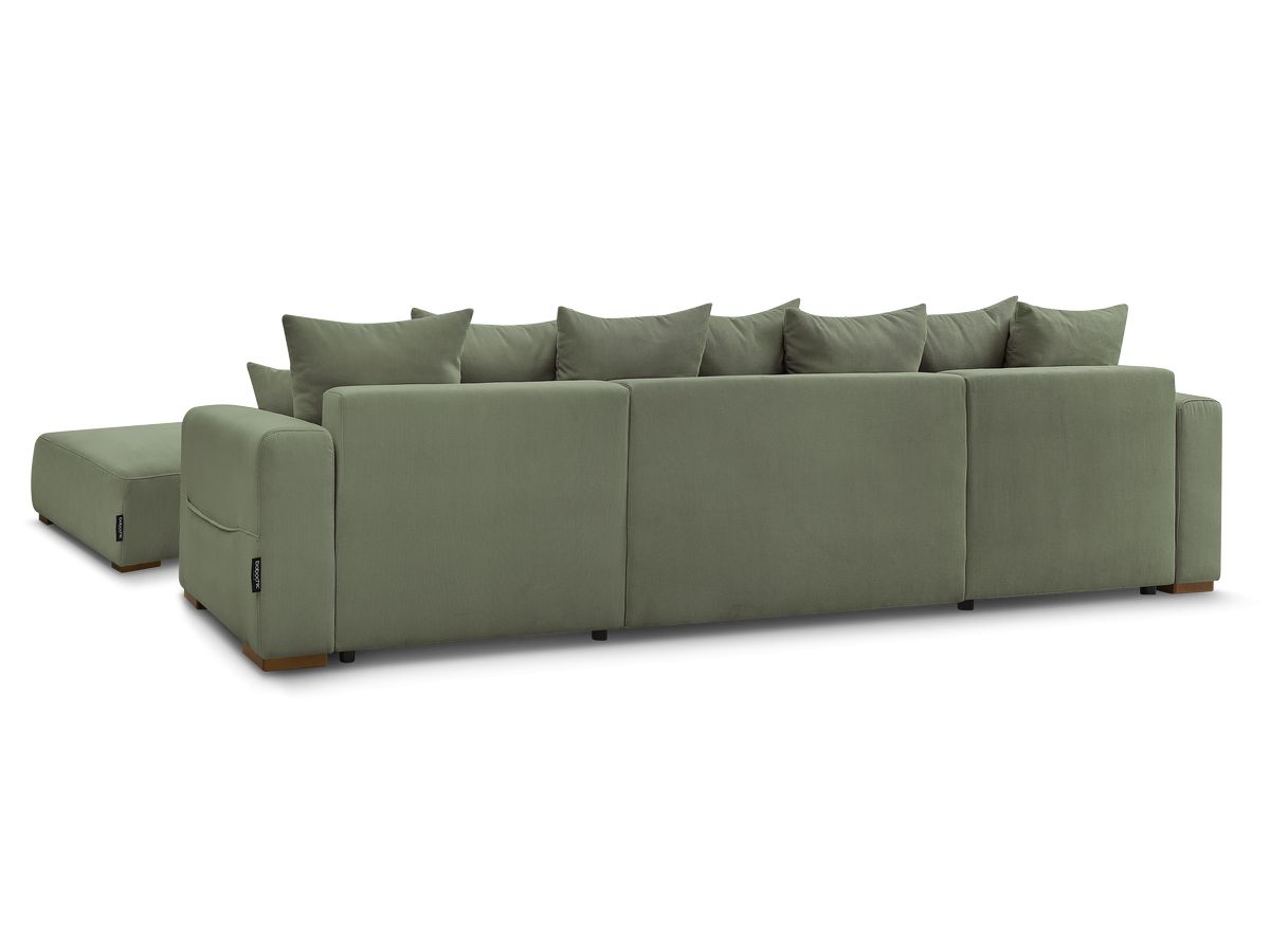 Canapé panoramique convertible réversible coffre SIDONIE velours côtelé avec pouf
