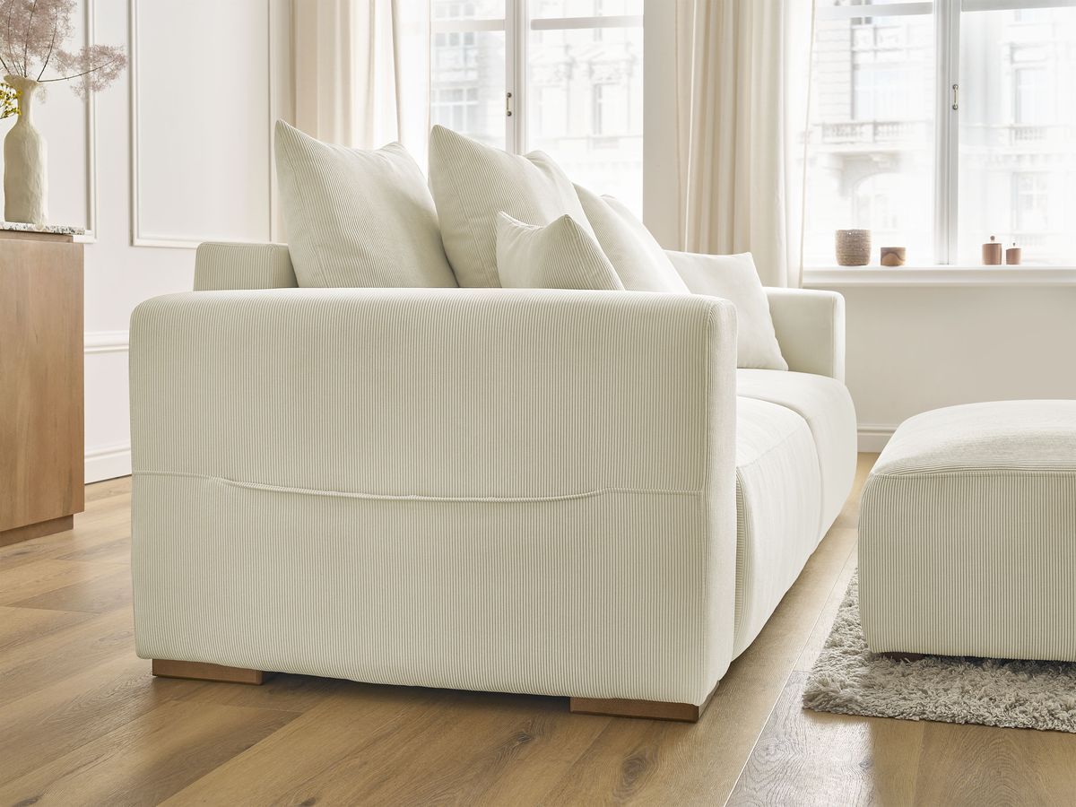 Canapé droit convertible coffre SIDONIE velours côtelé avec pouf