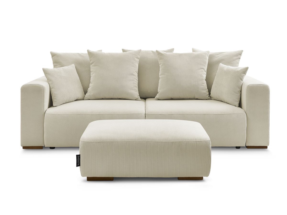 Canapé droit convertible coffre SIDONIE velours côtelé avec pouf