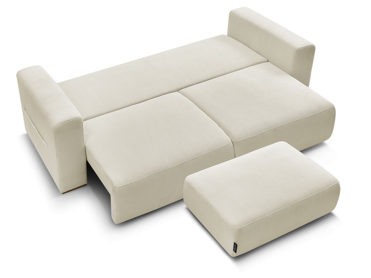 Canapé droit convertible coffre SIDONIE velours côtelé avec pouf