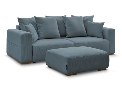 Canapé droit convertible coffre SIDONIE velours côtelé avec pouf