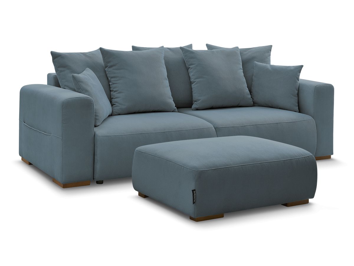 Canapé droit convertible coffre SIDONIE velours côtelé avec pouf