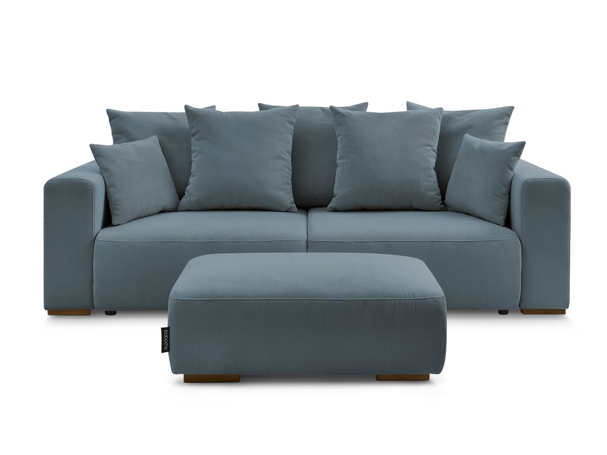 Canapé droit convertible coffre SIDONIE velours côtelé avec pouf