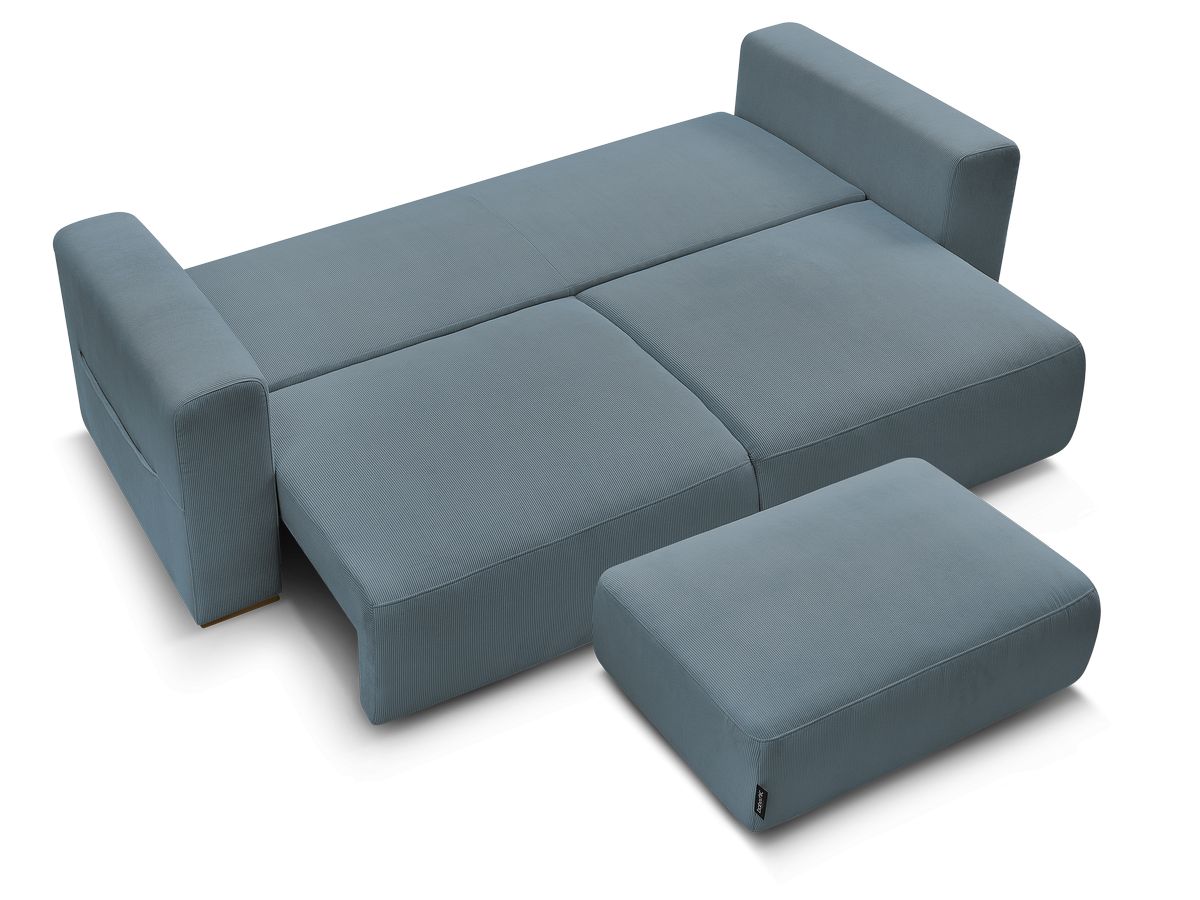 Canapé droit convertible coffre SIDONIE velours côtelé avec pouf