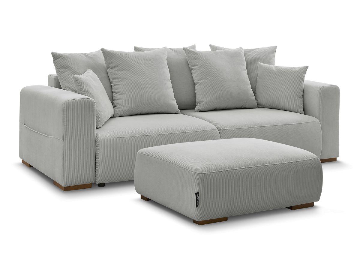 Canapé droit convertible coffre SIDONIE velours côtelé avec pouf