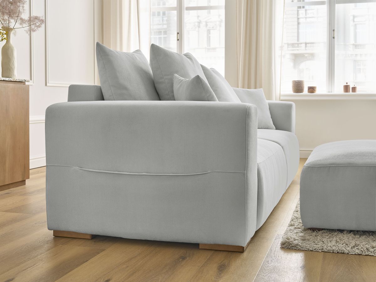 Canapé droit convertible coffre SIDONIE velours côtelé avec pouf