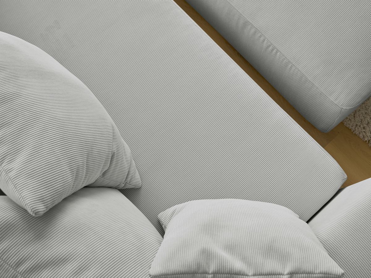 Canapé droit convertible coffre SIDONIE velours côtelé avec pouf