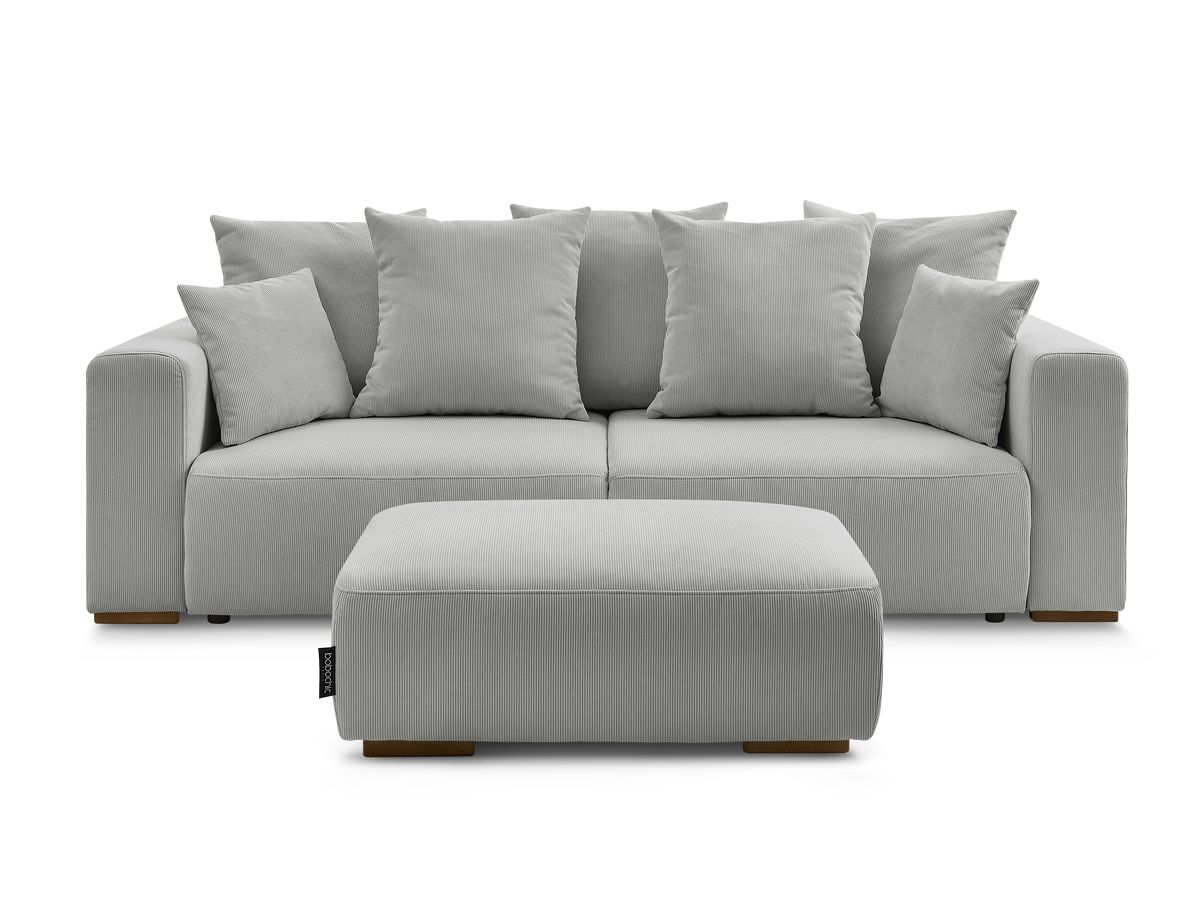Canapé droit convertible coffre SIDONIE velours côtelé avec pouf