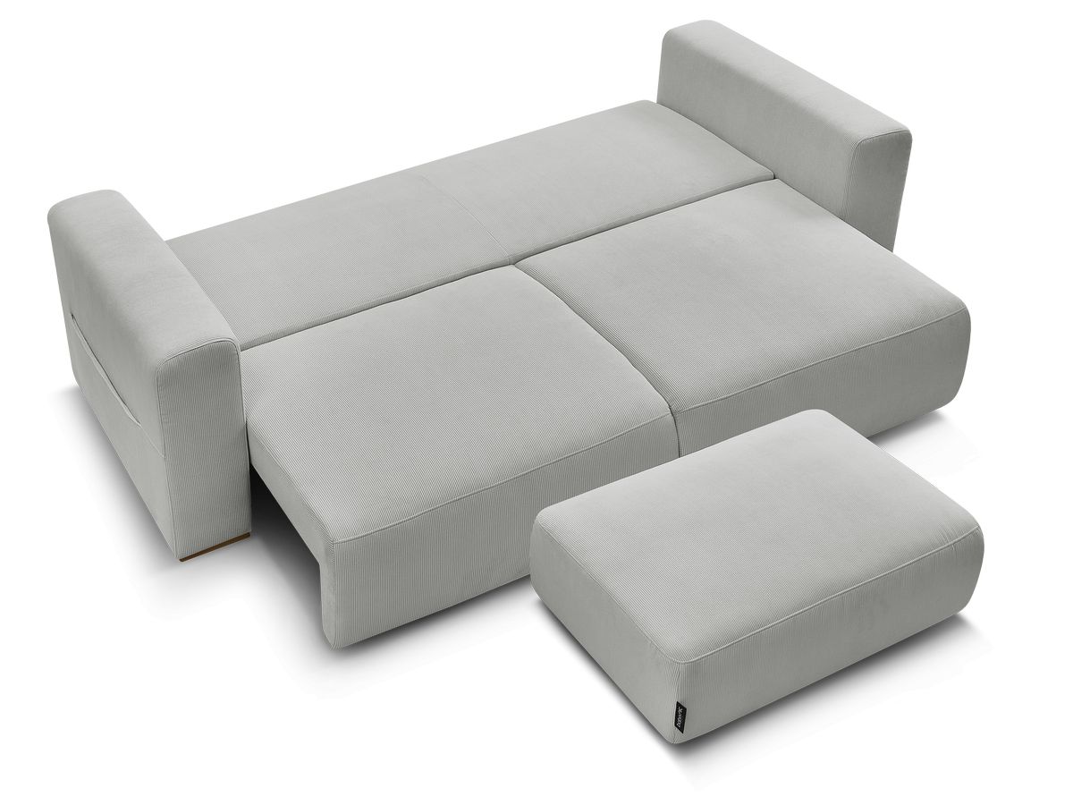 Canapé droit convertible coffre SIDONIE velours côtelé avec pouf