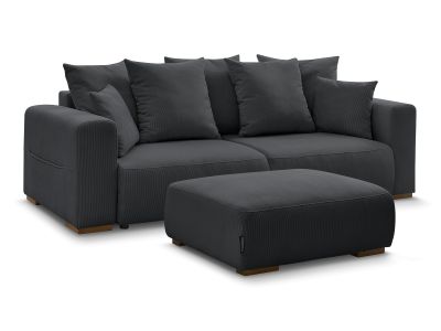 Canapé droit convertible coffre SIDONIE velours côtelé avec pouf