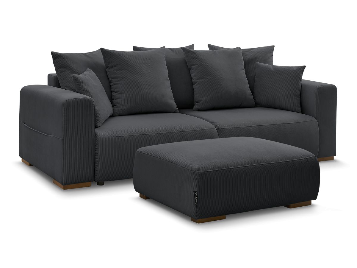 Canapé droit convertible coffre SIDONIE velours côtelé avec pouf