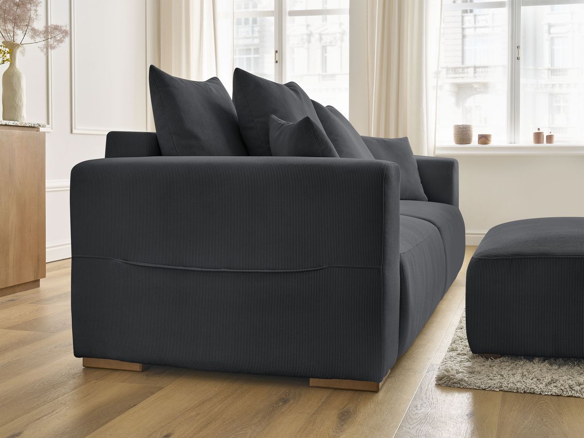 Canapé droit convertible coffre SIDONIE velours côtelé avec pouf