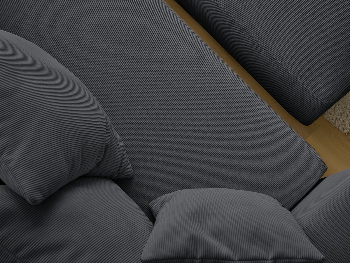 Canapé droit convertible coffre SIDONIE velours côtelé avec pouf