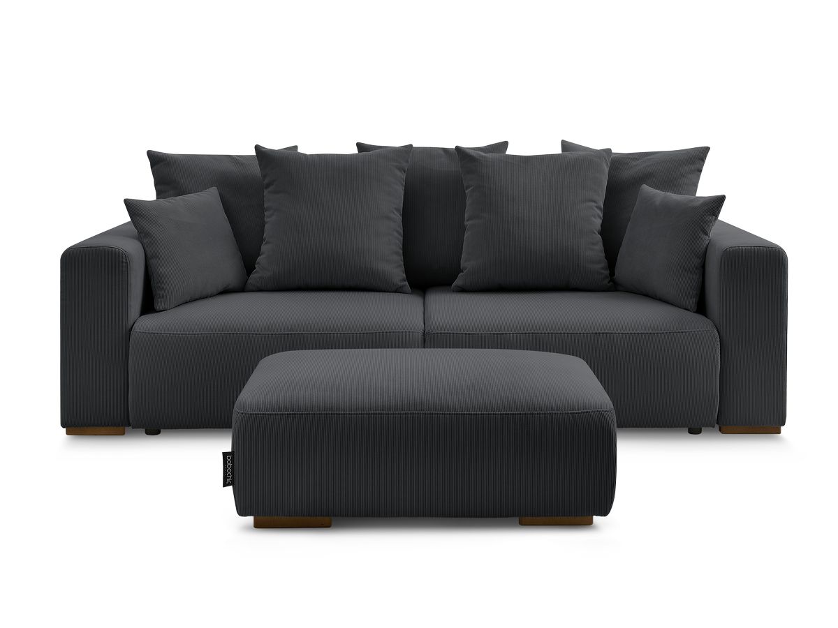 Canapé droit convertible coffre SIDONIE velours côtelé avec pouf