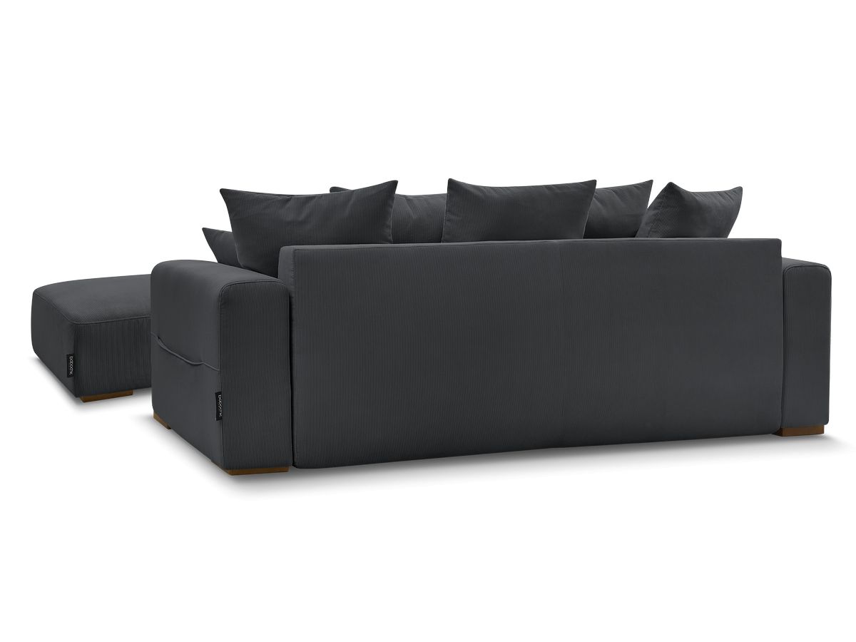 Canapé droit convertible coffre SIDONIE velours côtelé avec pouf