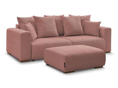 Canapé droit convertible coffre SIDONIE velours côtelé avec pouf