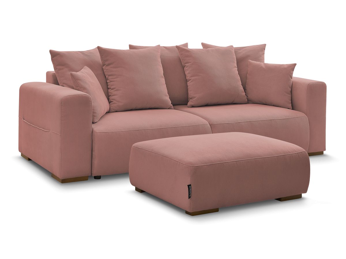 Canapé droit convertible coffre SIDONIE velours côtelé avec pouf