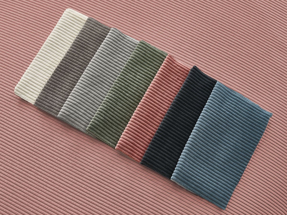 Canapé droit convertible coffre SIDONIE velours côtelé avec pouf