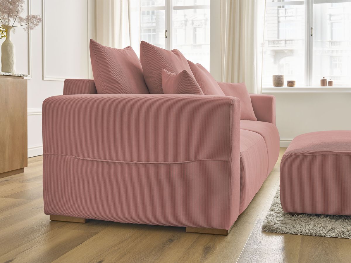 Canapé droit convertible coffre SIDONIE velours côtelé avec pouf