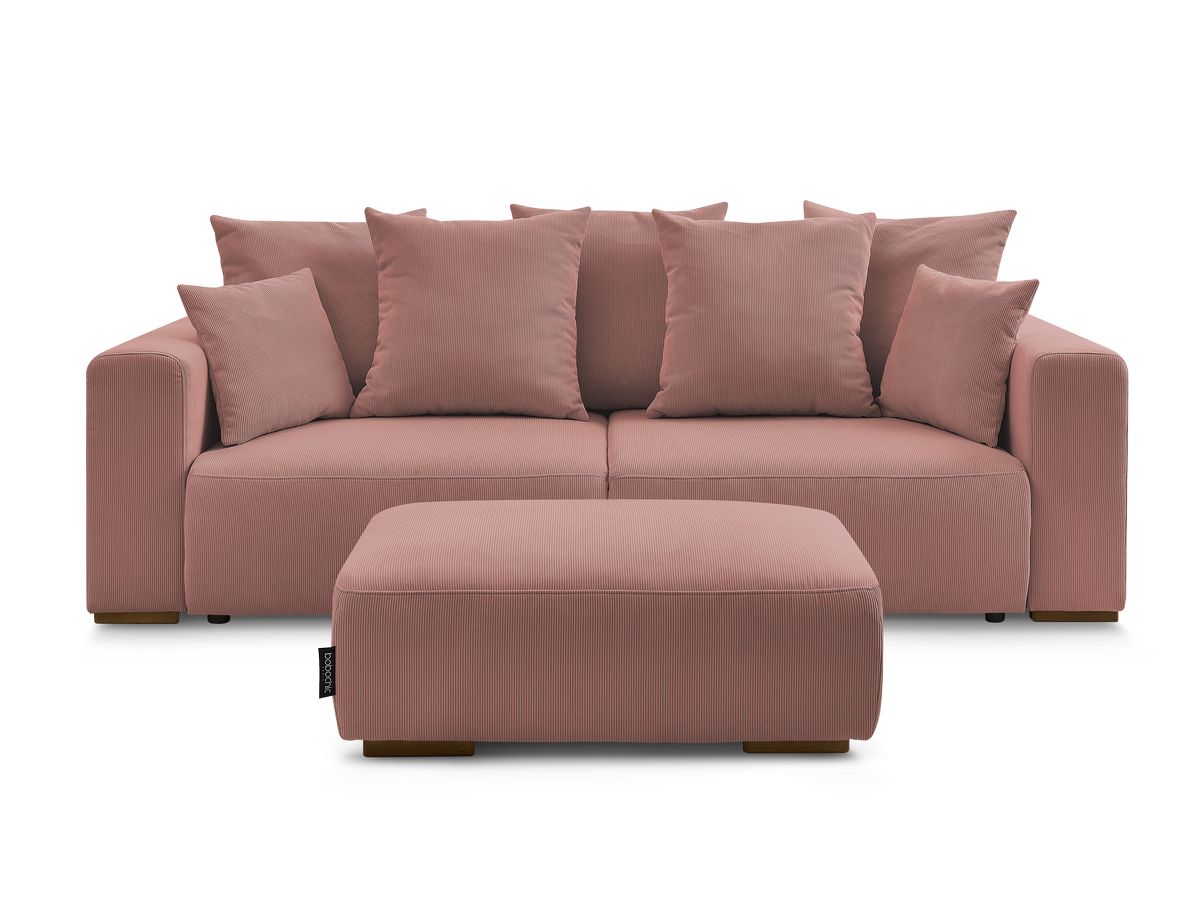 Canapé droit convertible coffre SIDONIE velours côtelé avec pouf