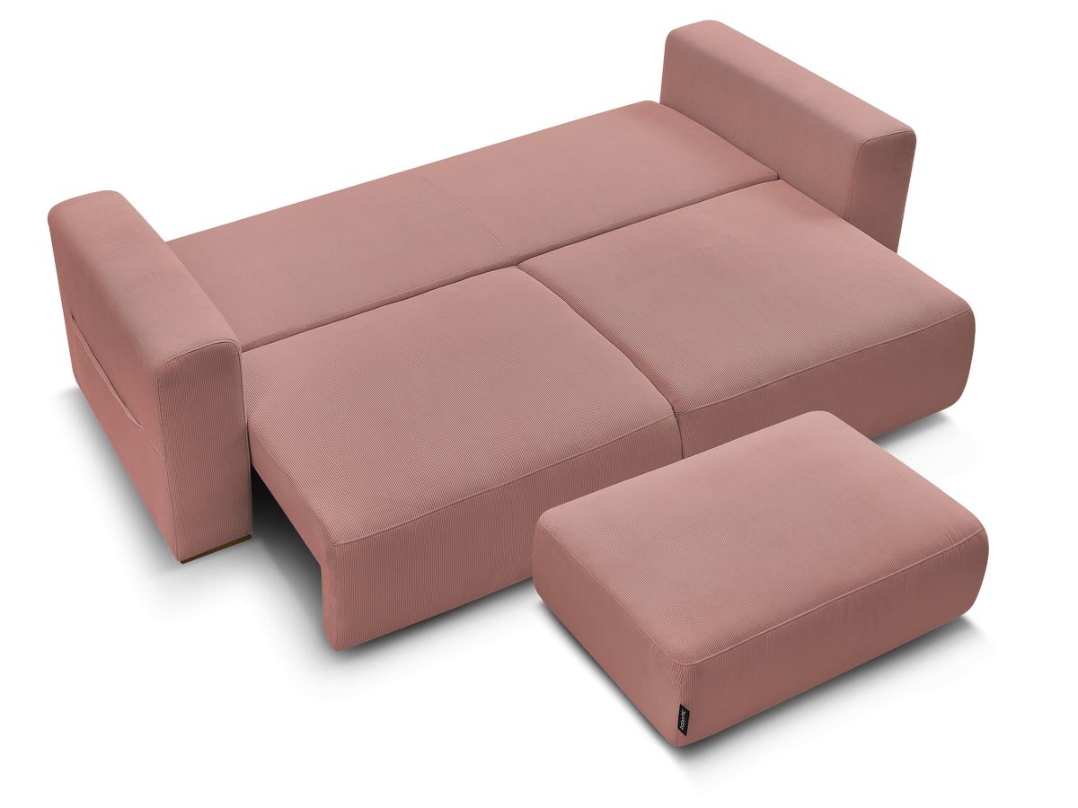 Canapé droit convertible coffre SIDONIE velours côtelé avec pouf