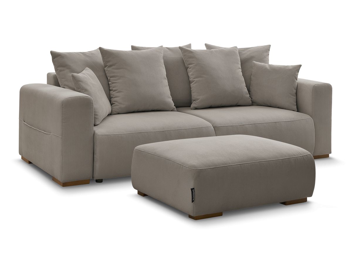 Canapé droit convertible coffre SIDONIE velours côtelé avec pouf