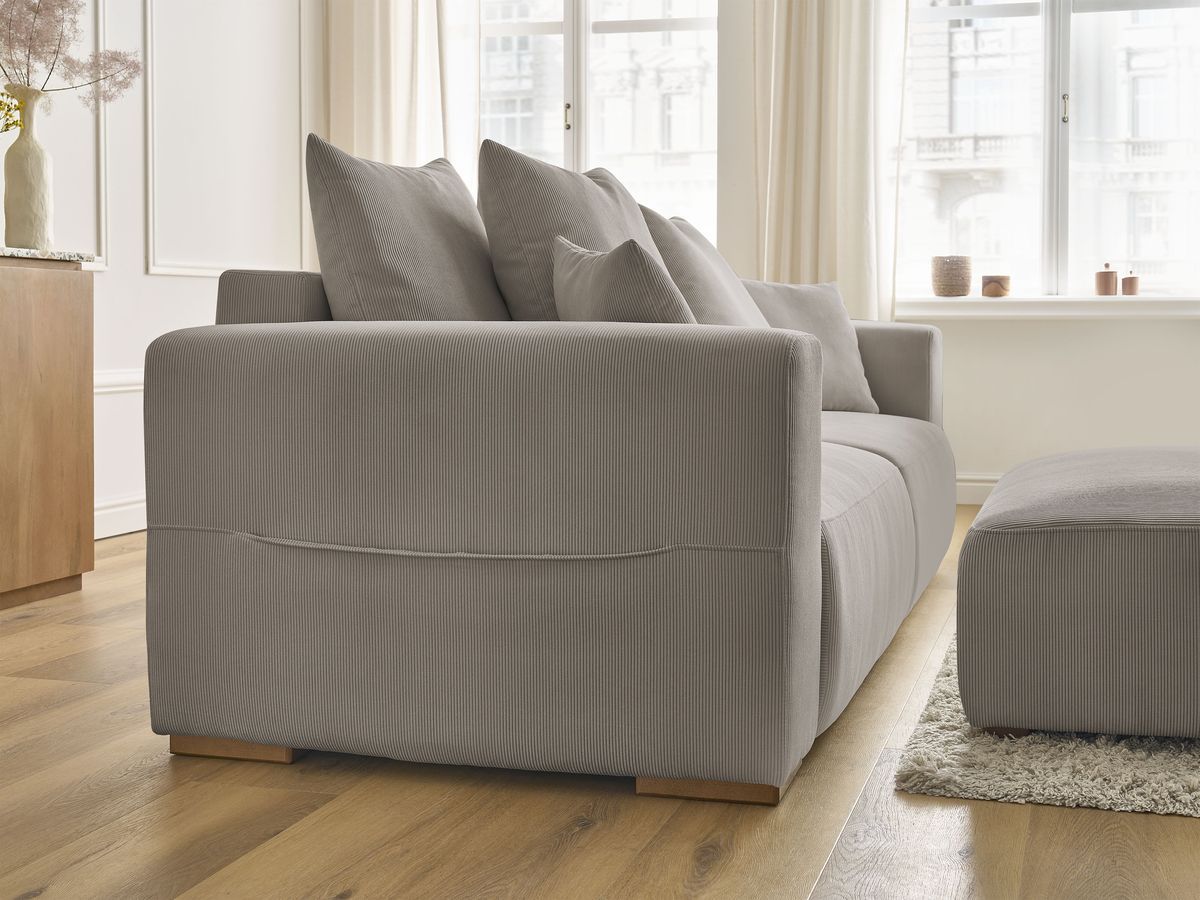 Canapé droit convertible coffre SIDONIE velours côtelé avec pouf