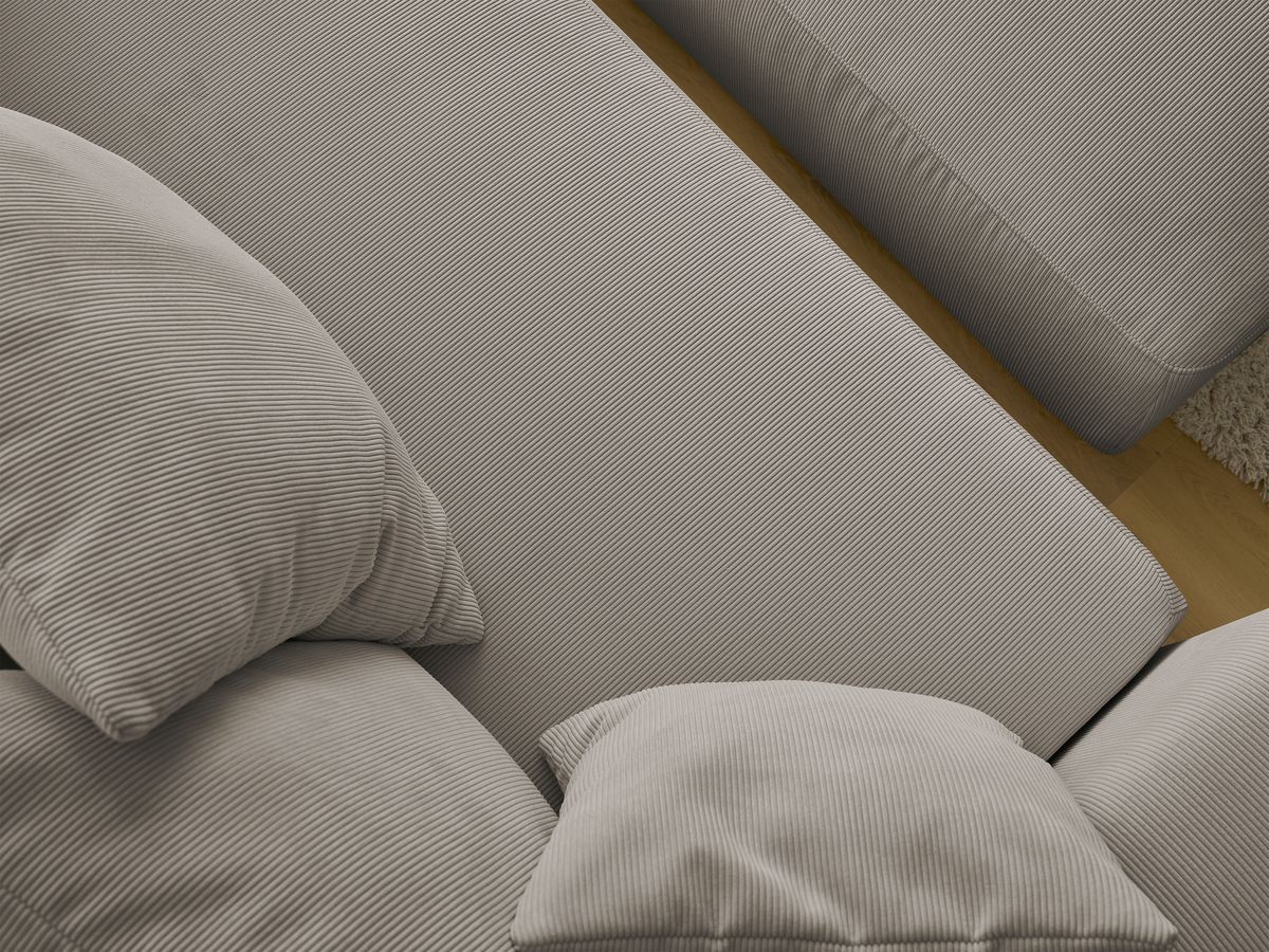 Canapé droit convertible coffre SIDONIE velours côtelé avec pouf