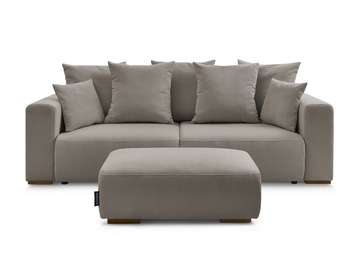 Canapé droit convertible coffre SIDONIE velours côtelé avec pouf