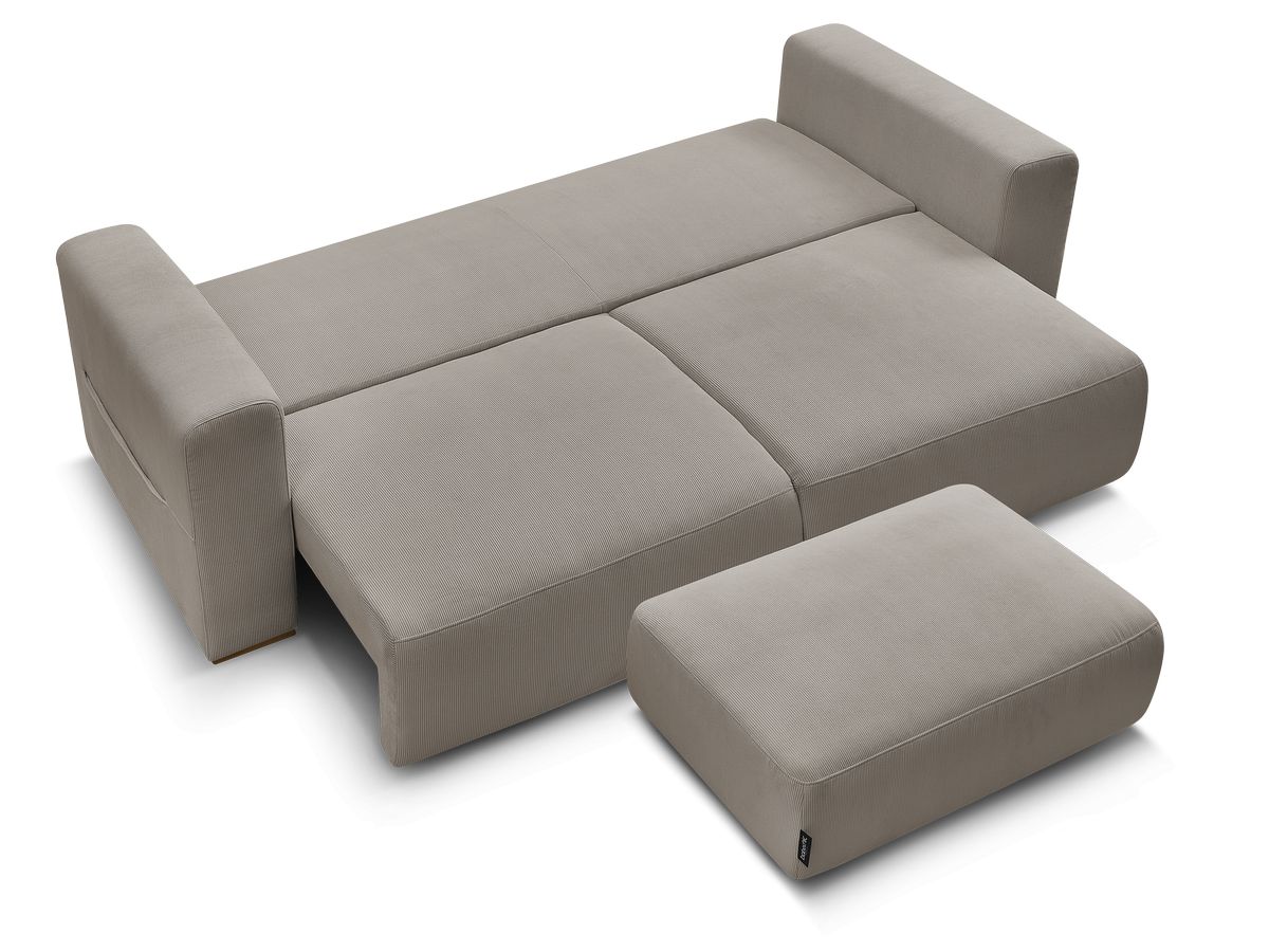 Canapé droit convertible coffre SIDONIE velours côtelé avec pouf