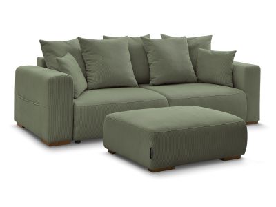 Canapé droit convertible coffre SIDONIE velours côtelé avec pouf
