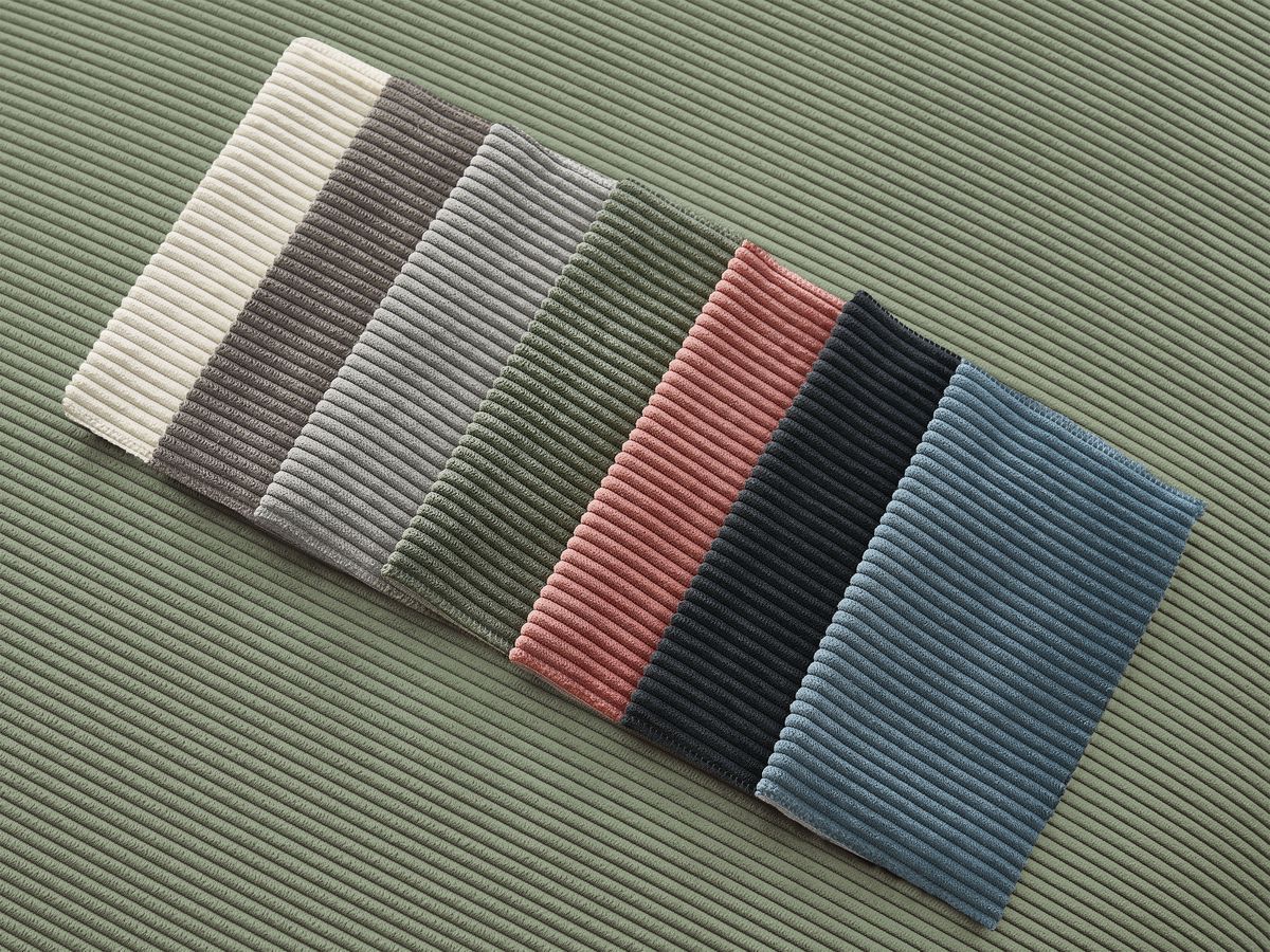 Canapé droit convertible coffre SIDONIE velours côtelé avec pouf