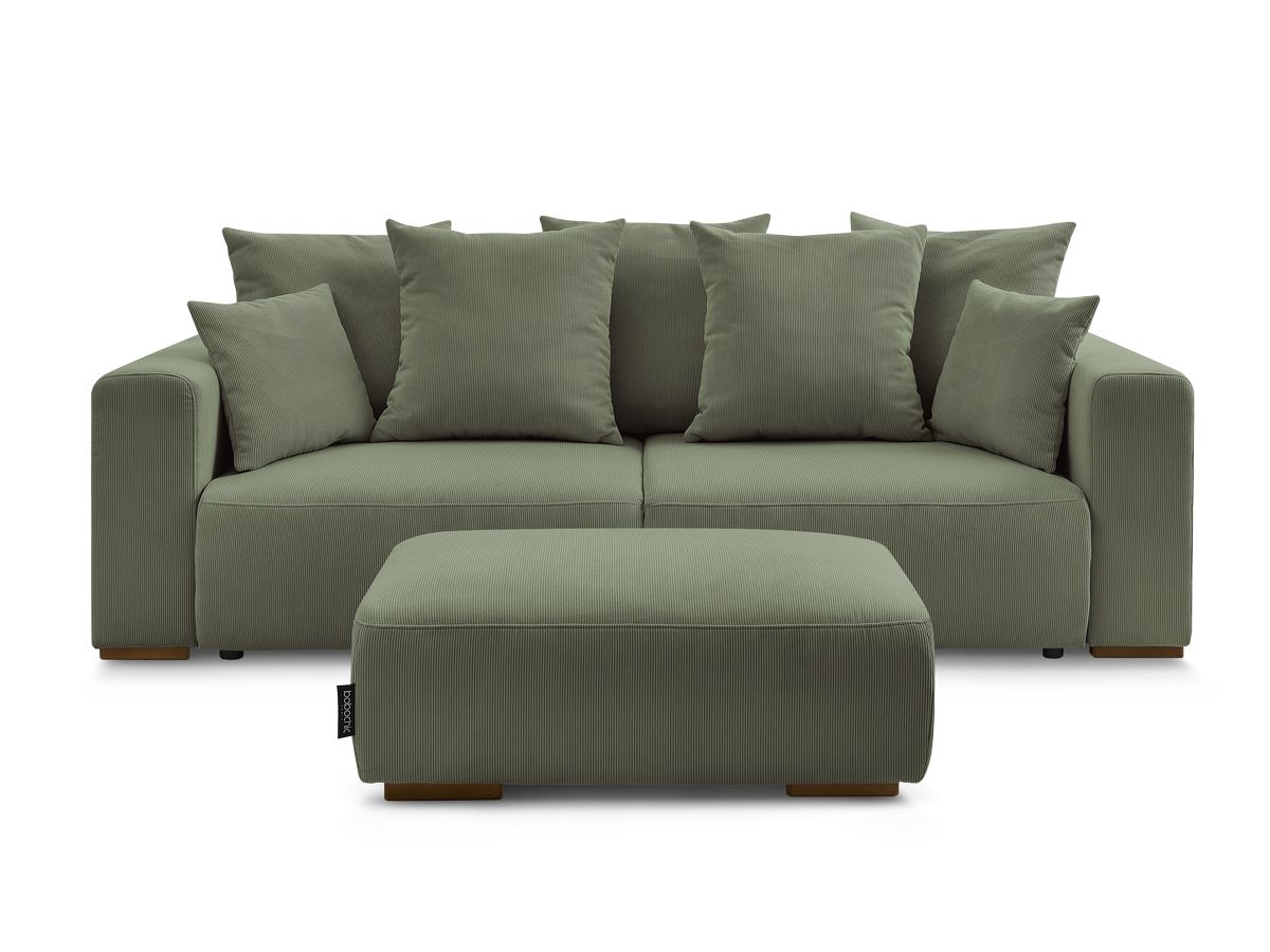 Canapé droit convertible coffre SIDONIE velours côtelé avec pouf