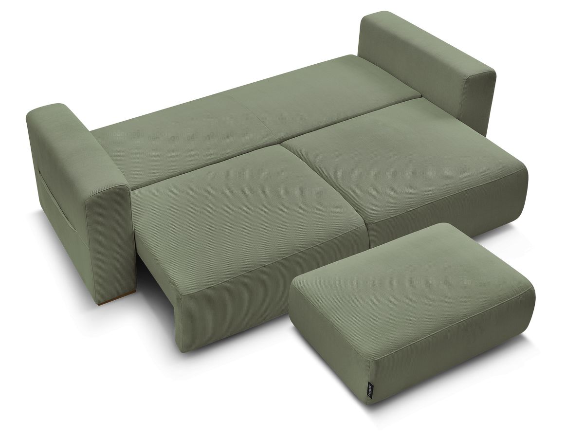 Canapé droit convertible coffre SIDONIE velours côtelé avec pouf