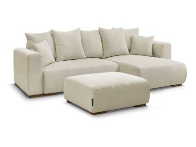 Canapé d'angle convertible réversible coffre SIDONIE velours côtelé avec pouf