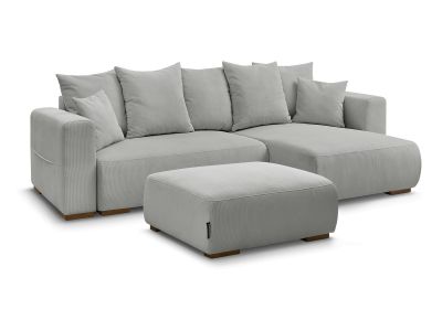 Canapé d'angle convertible réversible coffre SIDONIE velours côtelé avec pouf
