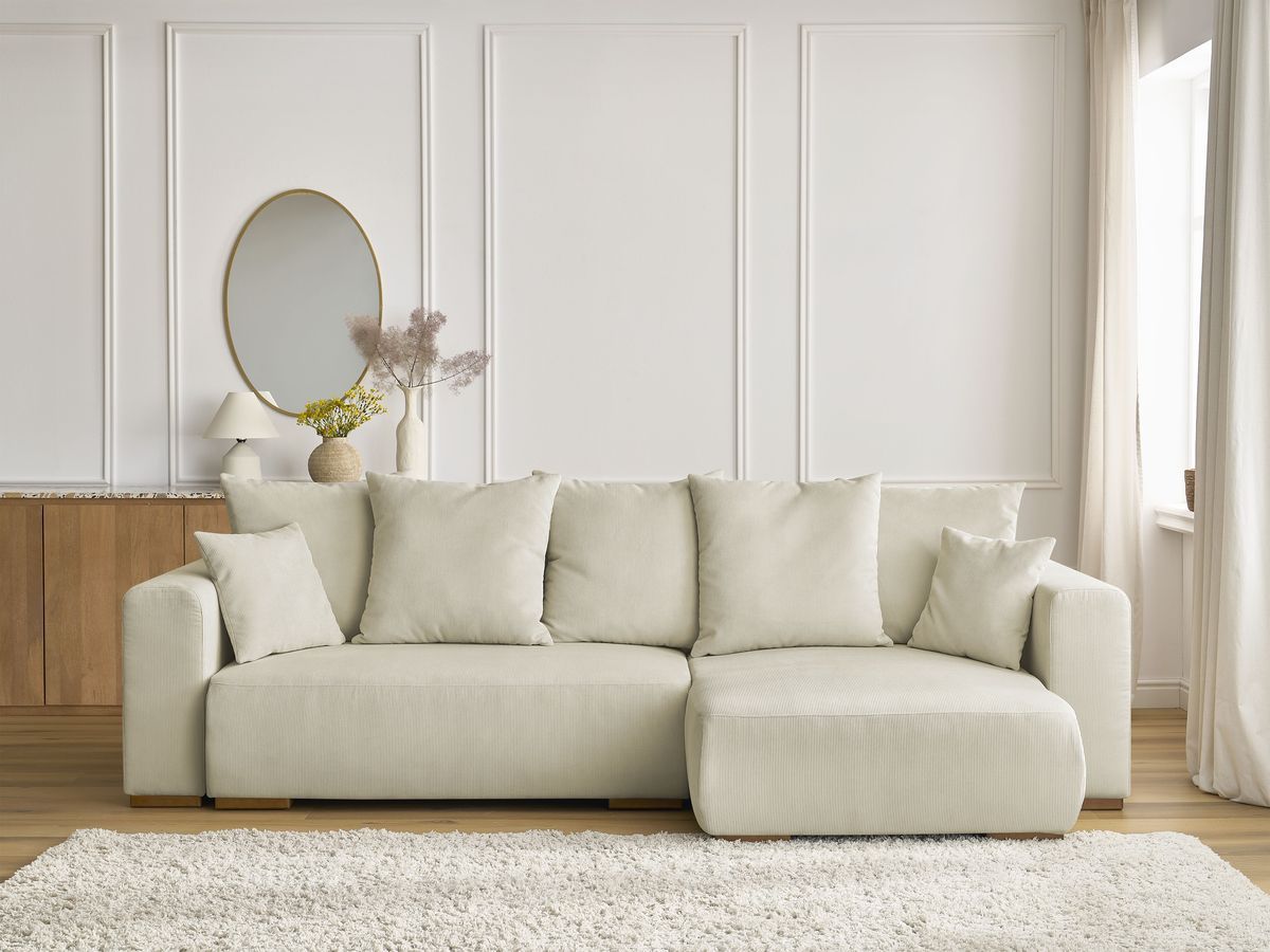 Canapé d'angle convertible réversible coffre SIDONIE velours côtelé beige — vue 5