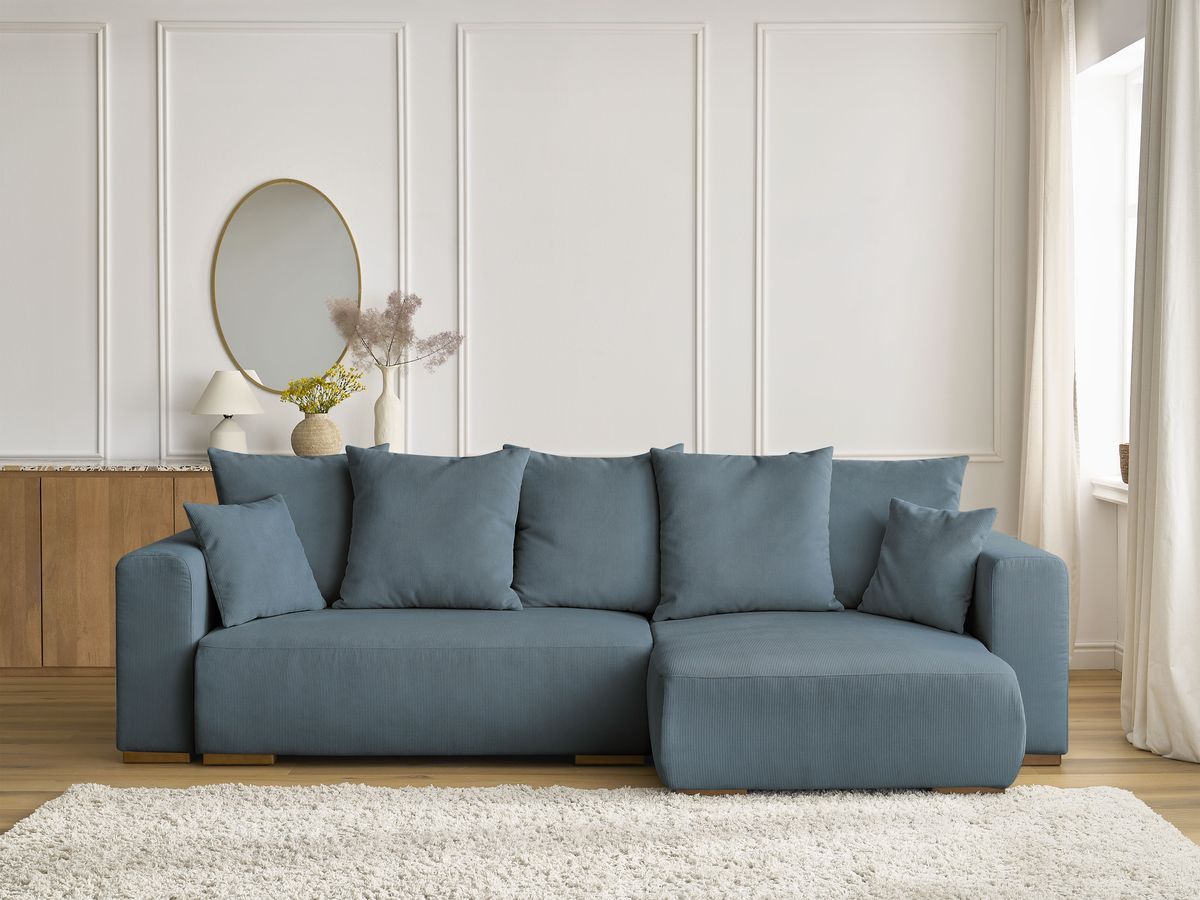 Canapé d'angle convertible réversible coffre SIDONIE velours côtelé bleu foncé — vue 5