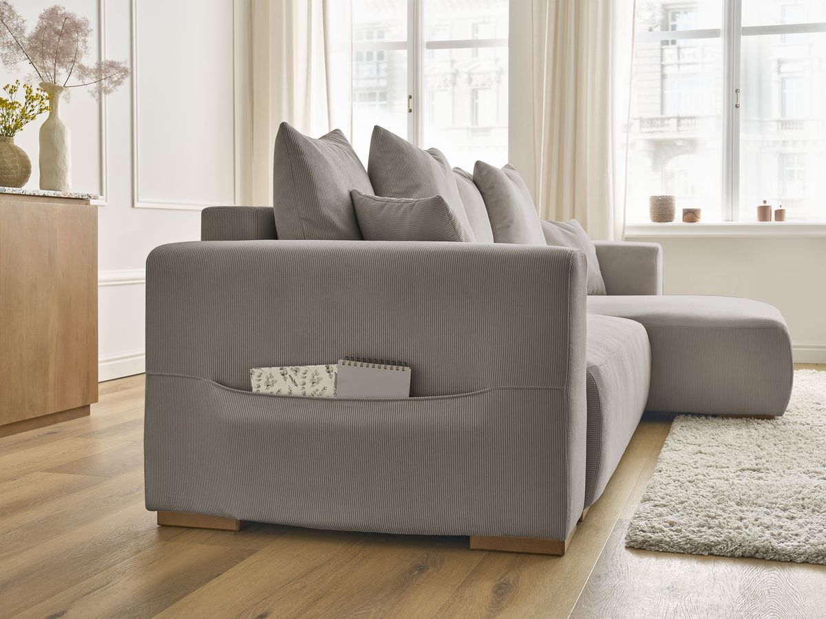 Canapé d'angle fixe EVEREST tissu chiné - Orange - Angle droit - 10 coussins